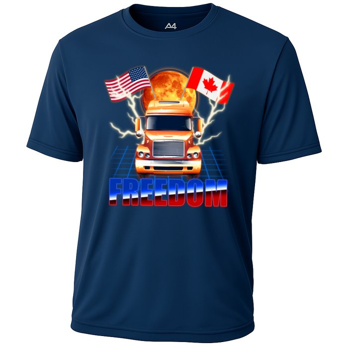 Funny Trucker Retro 80's Freedom USA Canada Flags Freedom Convoy Performance Shirt