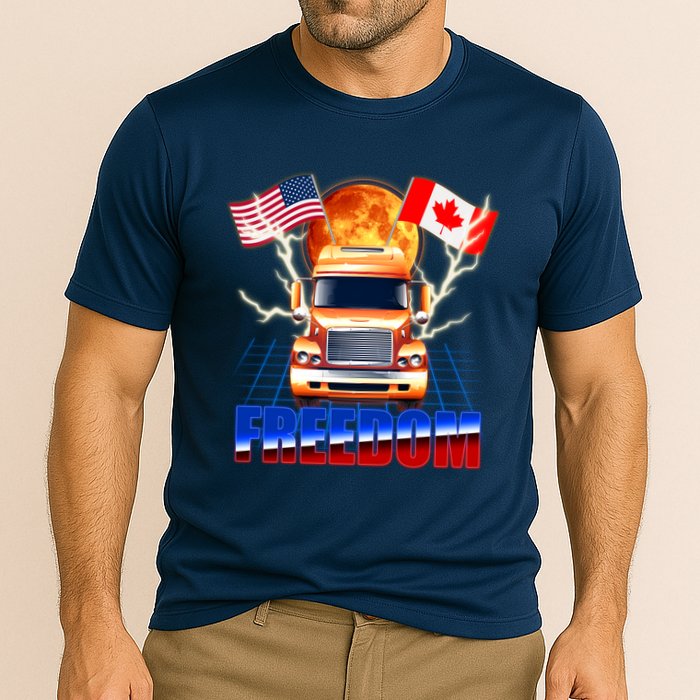 Funny Trucker Retro 80's Freedom USA Canada Flags Freedom Convoy Performance Shirt