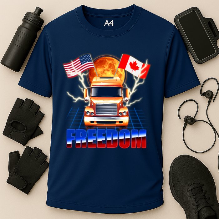 Funny Trucker Retro 80's Freedom USA Canada Flags Freedom Convoy Performance Shirt
