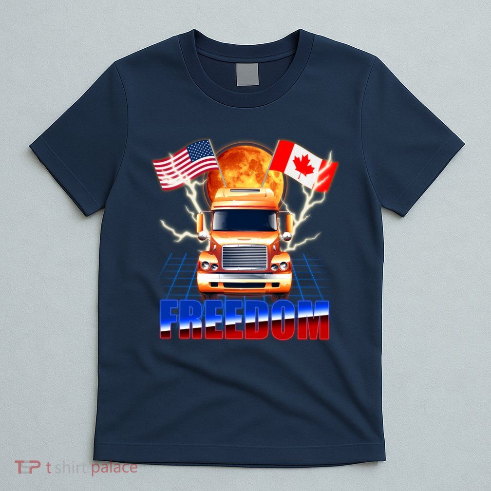 Funny Trucker Retro 80's Freedom USA Canada Flags Freedom Convoy T-Shirt