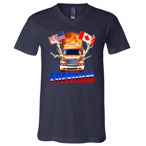 Funny Trucker Retro 80's Freedom USA Canada Flags Freedom Convoy V-Neck T-Shirt