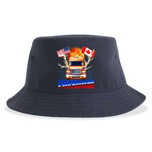 Funny Trucker Retro 80's Freedom USA Canada Flags Freedom Convoy Sustainable Bucket Hat