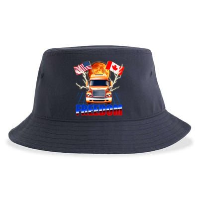 Funny Trucker Retro 80's Freedom USA Canada Flags Freedom Convoy Sustainable Bucket Hat