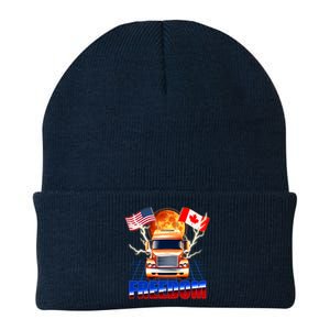 Funny Trucker Retro 80's Freedom USA Canada Flags Freedom Convoy Knit Cap Winter Beanie