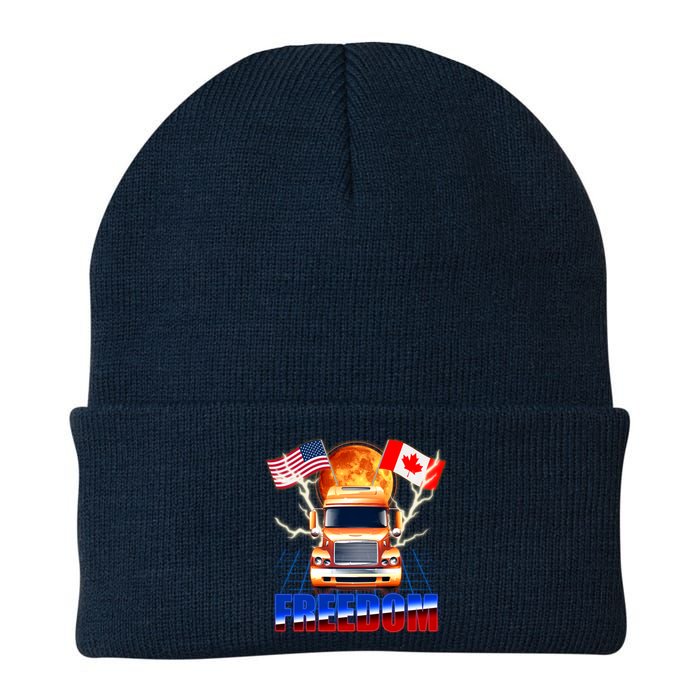 Funny Trucker Retro 80's Freedom USA Canada Flags Freedom Convoy Knit Cap Winter Beanie