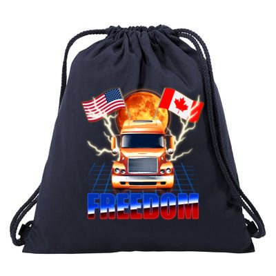 Funny Trucker Retro 80's Freedom USA Canada Flags Freedom Convoy Drawstring Bag