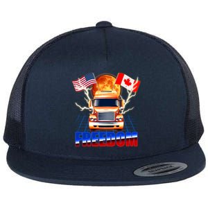 Funny Trucker Retro 80's Freedom USA Canada Flags Freedom Convoy Flat Bill Trucker Hat