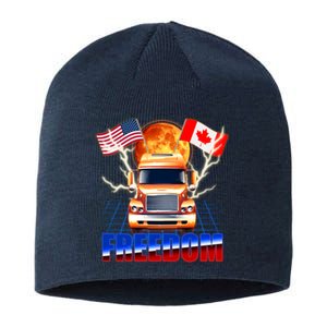 Funny Trucker Retro 80's Freedom USA Canada Flags Freedom Convoy Sustainable Beanie