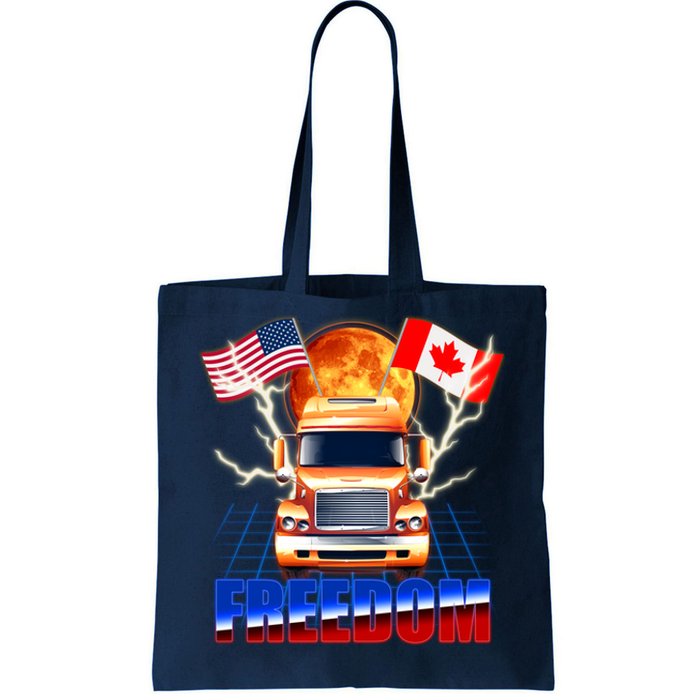 Funny Trucker Retro 80's Freedom USA Canada Flags Freedom Convoy Tote Bag