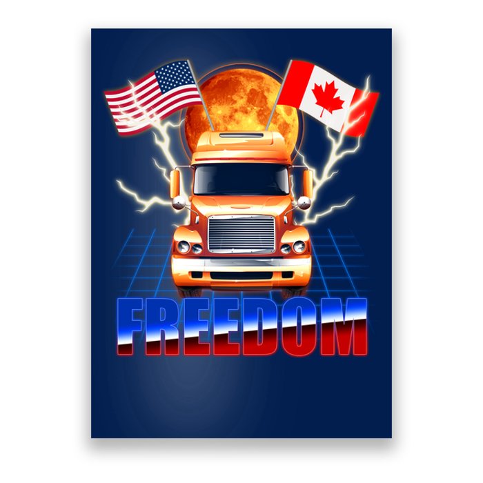 Funny Trucker Retro 80's Freedom USA Canada Flags Freedom Convoy Poster