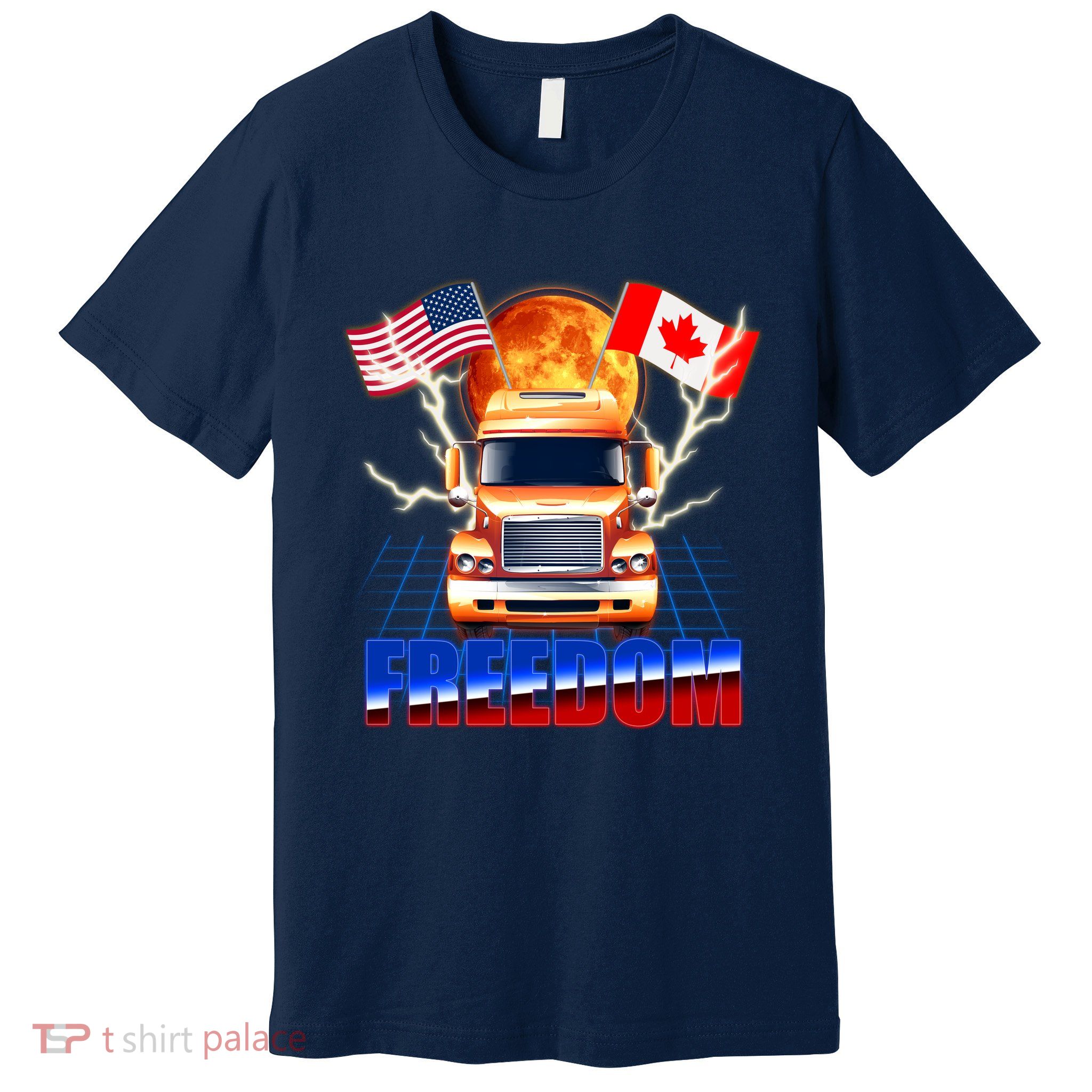 Funny Trucker Retro 80's Freedom USA Canada Flags Freedom Convoy Premium T-Shirt