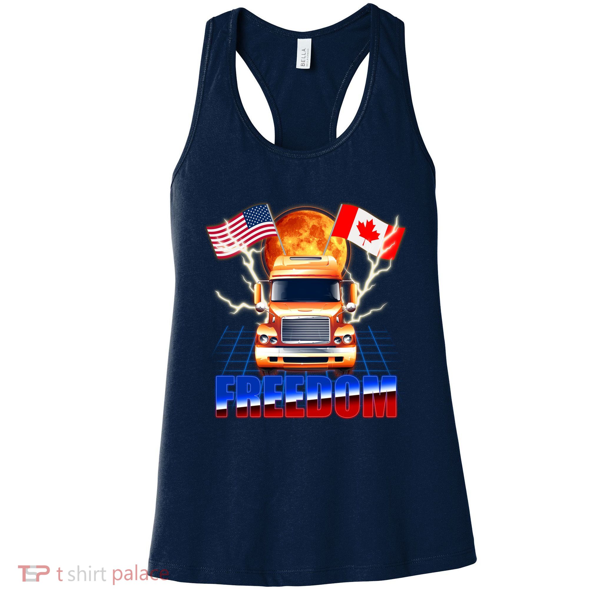Funny Trucker Retro 80's Freedom USA Canada Flags Freedom Convoy Womens Tank Top