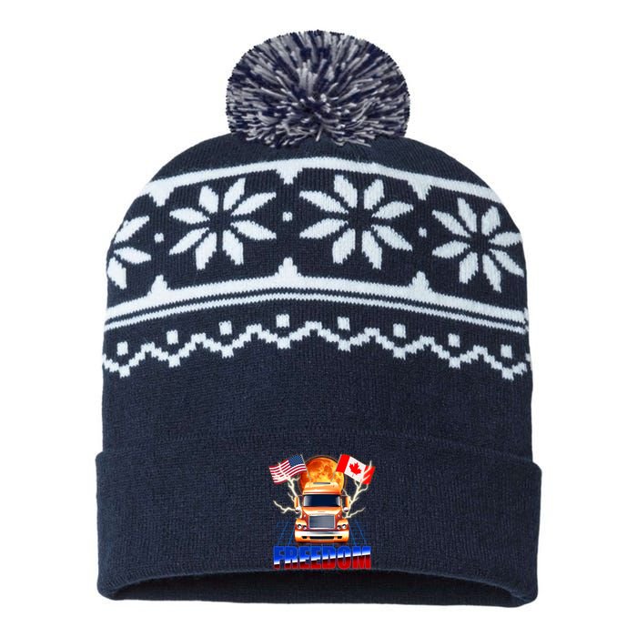 Funny Trucker Retro 80's Freedom USA Canada Flags Freedom Convoy USA-Made Snowflake Beanie