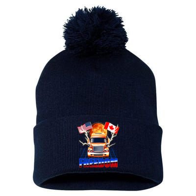 Funny Trucker Retro 80's Freedom USA Canada Flags Freedom Convoy Pom Pom 12in Knit Beanie