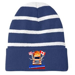 Funny Trucker Retro 80's Freedom USA Canada Flags Freedom Convoy Striped Beanie with Solid Band