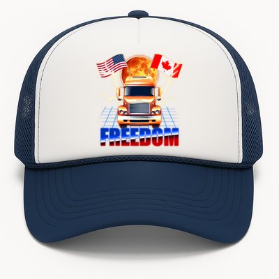 Funny Trucker Retro 80's Freedom USA Canada Flags Freedom Convoy Trucker Hat