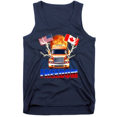 Funny Trucker Retro 80's Freedom USA Canada Flags Freedom Convoy Tank Top