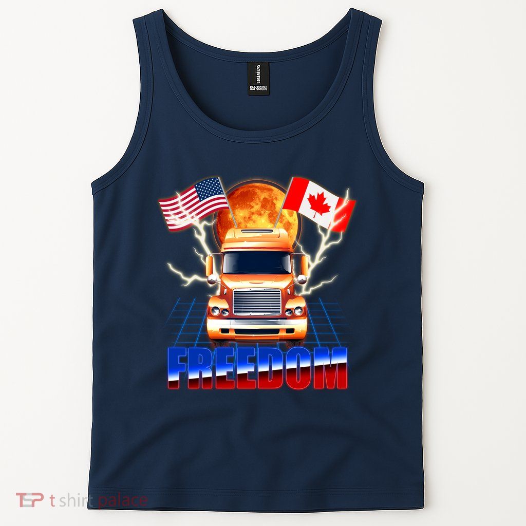 Funny Trucker Retro 80's Freedom USA Canada Flags Freedom Convoy Tank Top