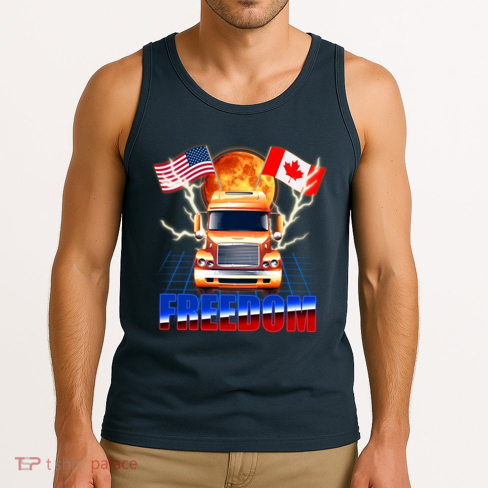 Funny Trucker Retro 80's Freedom USA Canada Flags Freedom Convoy Tank Top