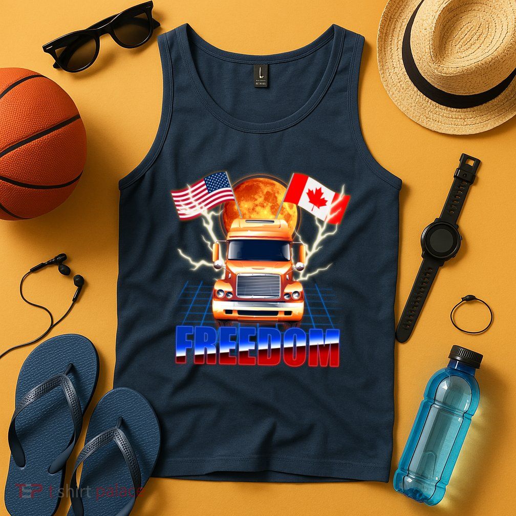 Funny Trucker Retro 80's Freedom USA Canada Flags Freedom Convoy Tank Top