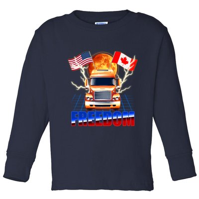 Funny Trucker Retro 80's Freedom USA Canada Flags Freedom Convoy Toddler Long Sleeve Shirt