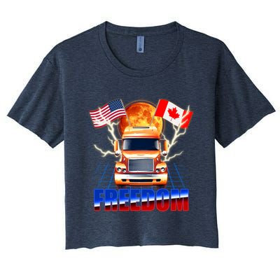 Funny Trucker Retro 80's Freedom USA Canada Flags Freedom Convoy Crop Top