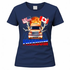 Funny Trucker Retro 80's Freedom USA Canada Flags Freedom Convoy Women's T-Shirt