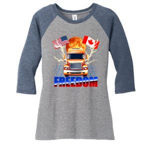 Funny Trucker Retro 80's Freedom USA Canada Flags Freedom Convoy Women's Tri-Blend 3/4-Sleeve Raglan Shirt