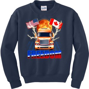 Funny Trucker Retro 80's Freedom USA Canada Flags Freedom Convoy Kids Sweatshirt