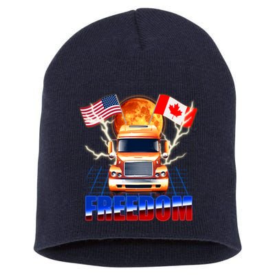 Funny Trucker Retro 80's Freedom USA Canada Flags Freedom Convoy Short Acrylic Beanie