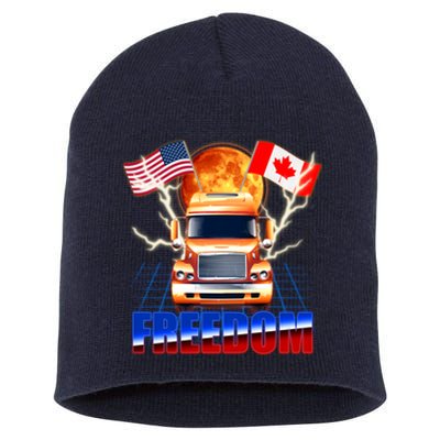 Funny Trucker Retro 80's Freedom USA Canada Flags Freedom Convoy Short Acrylic Beanie