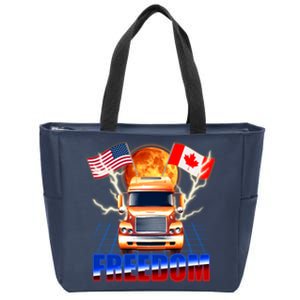 Funny Trucker Retro 80's Freedom USA Canada Flags Freedom Convoy Zip Tote Bag