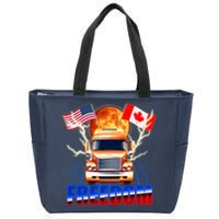 Funny Trucker Retro 80's Freedom USA Canada Flags Freedom Convoy Zip Tote Bag