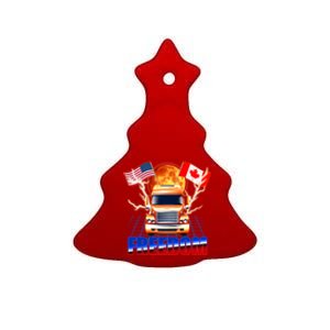 Funny Trucker Retro 80's Freedom USA Canada Flags Freedom Convoy Ceramic Tree Ornament