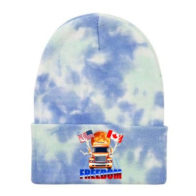 Funny Trucker Retro 80's Freedom USA Canada Flags Freedom Convoy Tie Dye 12in Knit Beanie