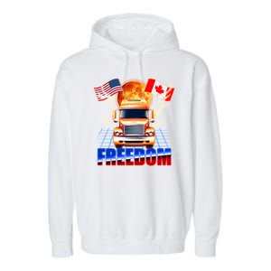 Funny Trucker Retro 80's Freedom USA Canada Flags Freedom Convoy Garment-Dyed Fleece Hoodie