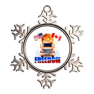 Funny Trucker Retro 80's Freedom USA Canada Flags Freedom Convoy Metallic Star Ornament