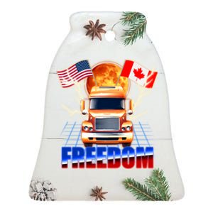 Funny Trucker Retro 80's Freedom USA Canada Flags Freedom Convoy Ceramic Bell Ornament