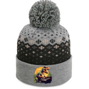 Funny T Rex Dinosaurs With Piano For Music Instrut Fans Gift The Baniff Cuffed Pom Beanie