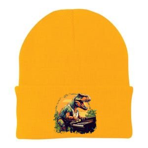 Funny T Rex Dinosaurs With Piano For Music Instrut Fans Gift Knit Cap Winter Beanie