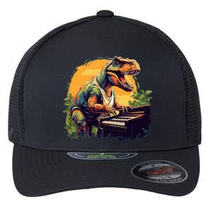 Funny T Rex Dinosaurs With Piano For Music Instrut Fans Gift Flexfit Unipanel Trucker Cap