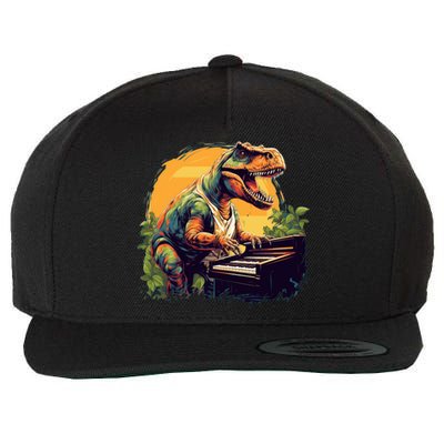 Funny T Rex Dinosaurs With Piano For Music Instrut Fans Gift Wool Snapback Cap