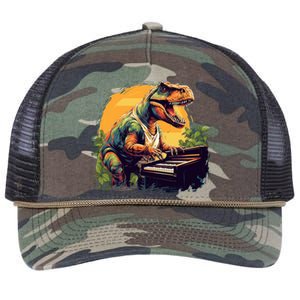 Funny T Rex Dinosaurs With Piano For Music Instrut Fans Gift Retro Rope Trucker Hat Cap