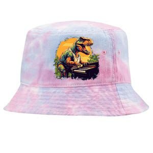 Funny T Rex Dinosaurs With Piano For Music Instrut Fans Gift Tie-Dyed Bucket Hat