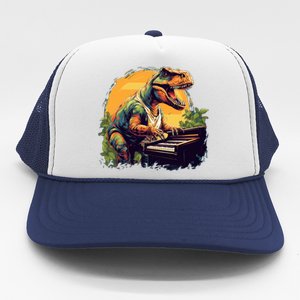 Funny T Rex Dinosaurs With Piano For Music Instrut Fans Gift Trucker Hat