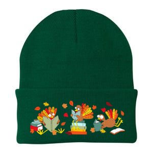 Funny Turkey Reading Book Librarian Bookworm Thanksgiving Knit Cap Winter Beanie