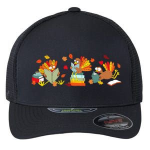 Funny Turkey Reading Book Librarian Bookworm Thanksgiving Flexfit Unipanel Trucker Cap