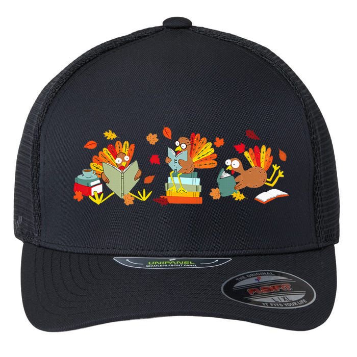 Funny Turkey Reading Book Librarian Bookworm Thanksgiving Flexfit Unipanel Trucker Cap