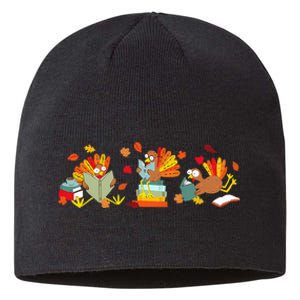 Funny Turkey Reading Book Librarian Bookworm Thanksgiving Sustainable Beanie