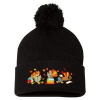 Funny Turkey Reading Book Librarian Bookworm Thanksgiving Pom Pom 12in Knit Beanie